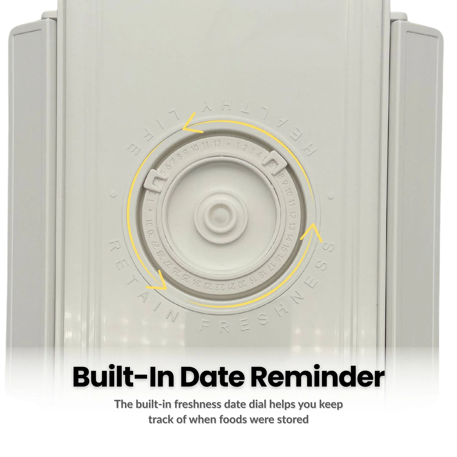 Airtight food storage container with built-in date reminder on the lid