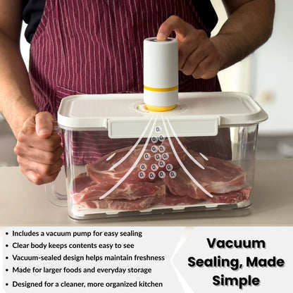 One-touch vacuum seal food storage container with airtight lid for dry food and protein-reach food storage