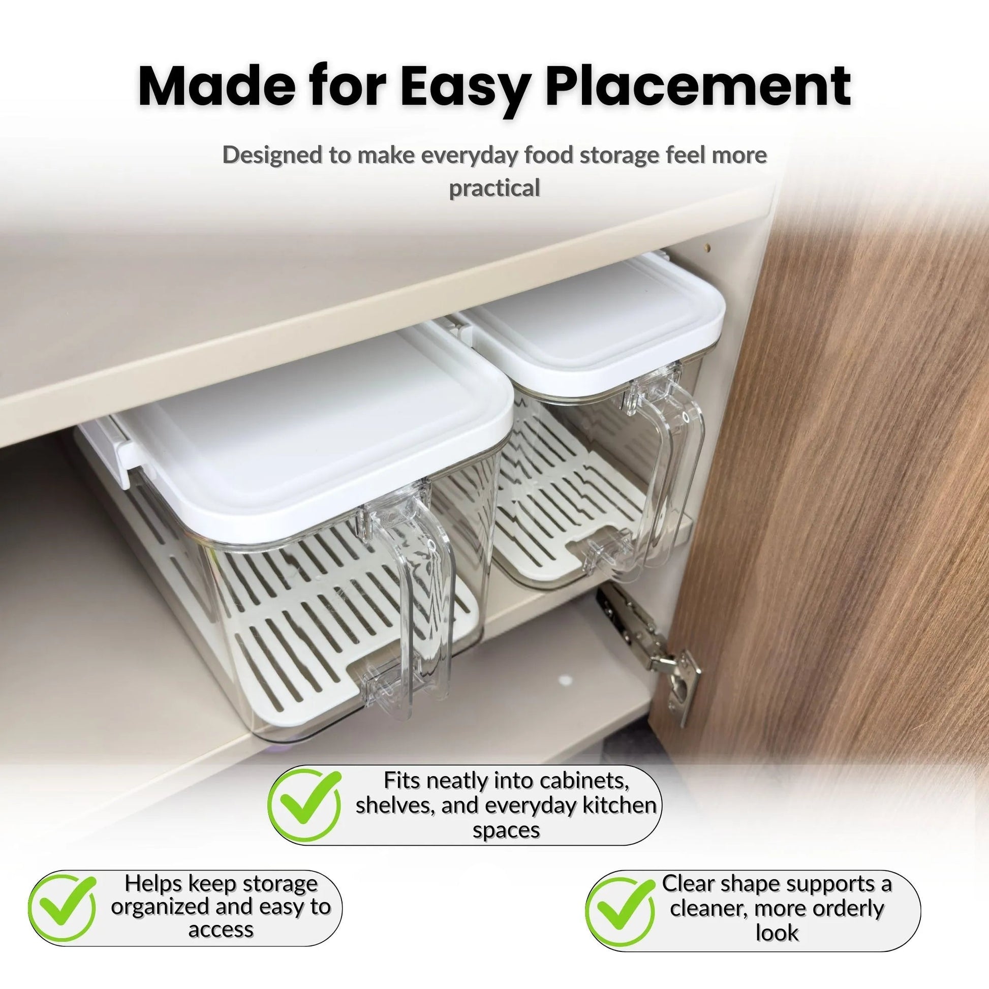 Airtight food storage container with wheels for smooth movement on shelves