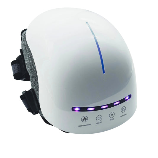 VO25 heated knee massager with red light and vibration, device on white background with LED controls